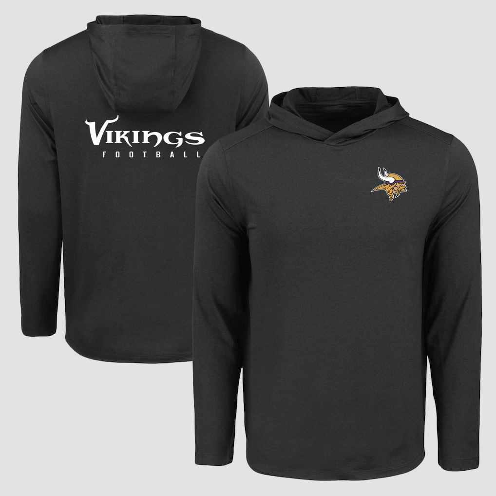 Men 2026 NFL Minnesota Vikings Hooded long sleeved T-shirt black 05->nfl t-shirts->Sports Accessory
